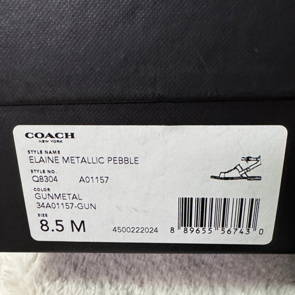 Coach Elaine Metallic Pebble Leather Gunmetal Sandals - Picture 2 of 5